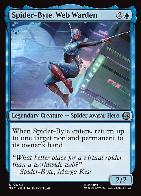 Preview image for the Spider-Byte, Web Warden single card for the collectable card game Magic: The Gathering.