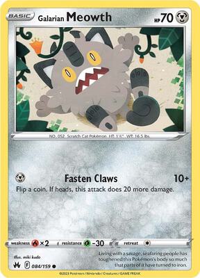 Preview image for the Galarian Meowth single card for the collectable card game Pokemon.