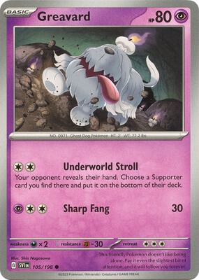Preview image for the Greavard - 105/198 single card for the collectable card game Pokemon.
