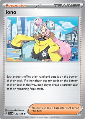 Preview image for the Iono - 185/193 single card for the collectable card game Pokemon.