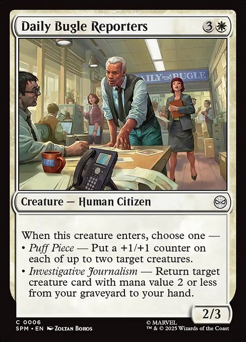 Preview image for the Daily Bugle Reporters single card for the collectable card game Magic: The Gathering.