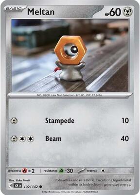 Preview image for the Meltan - 102/142 single card for the collectable card game Pokemon.