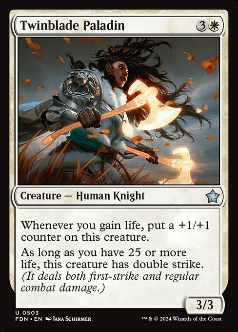 Preview image for the Twinblade Paladin single card for the collectable card game Magic: The Gathering.