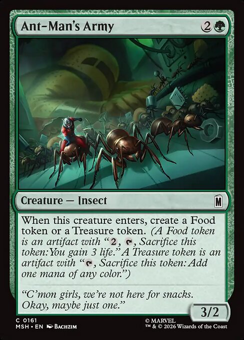 Preview image for the Ant-Man's Army single card for the collectable card game Magic: The Gathering.