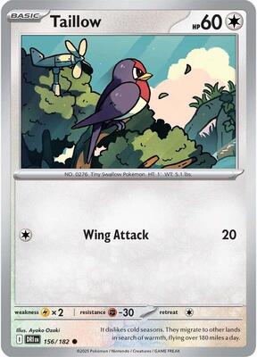 Preview image for the Taillow single card for the collectable card game Pokemon.