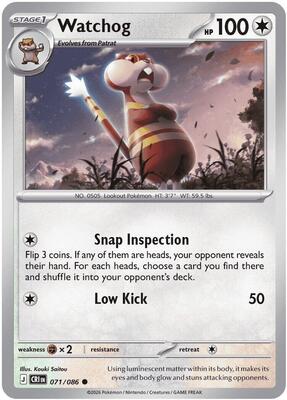 Preview image for the Watchog - 071/086 single card for the collectable card game Pokemon.