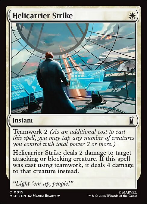 Preview image for the Helicarrier Strike single card for the collectable card game Magic: The Gathering.
