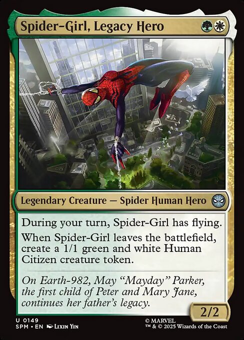 Preview image for the Spider-Girl, Legacy Hero single card for the collectable card game Magic: The Gathering.