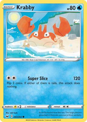 Preview image for the Krabby (043) single card  for the collectable card game Pokemon.