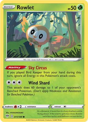 Preview image for the Rowlet single card  for the collectable card game Pokemon.