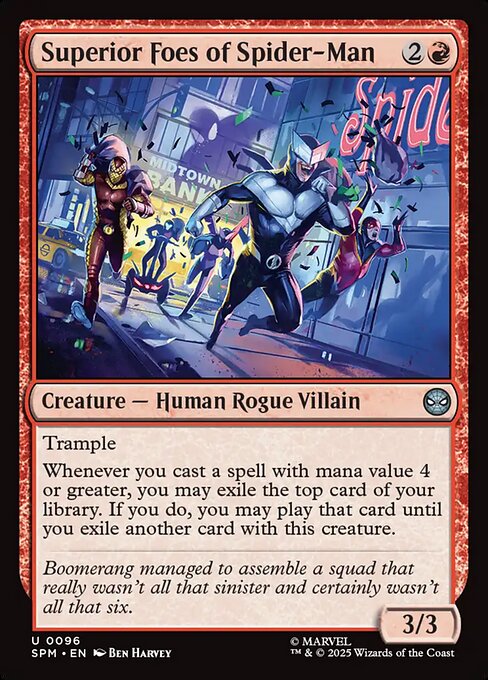 Preview image for the Superior Foes of Spider-Man single card for the collectable card game Magic: The Gathering.