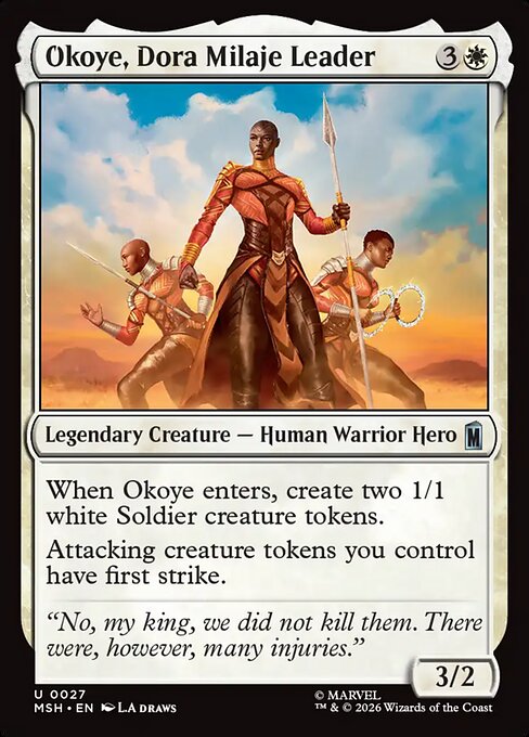 Preview image for the Okoye, Dora Milaje Leader single card for the collectable card game Magic: The Gathering.
