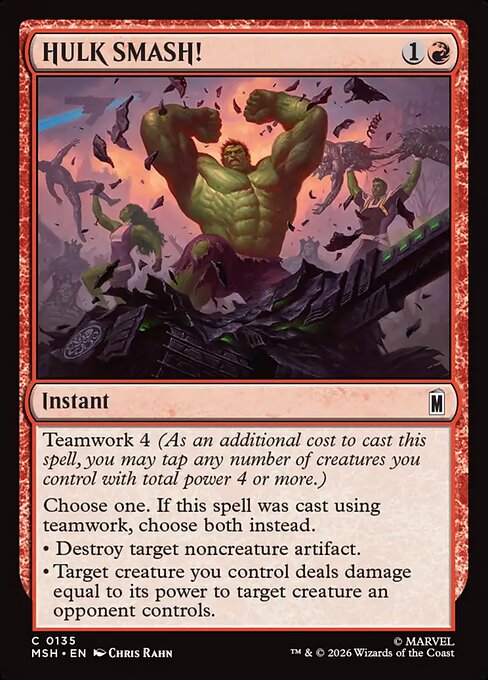 Preview image for the HULK SMASH! single card for the collectable card game Magic: The Gathering.