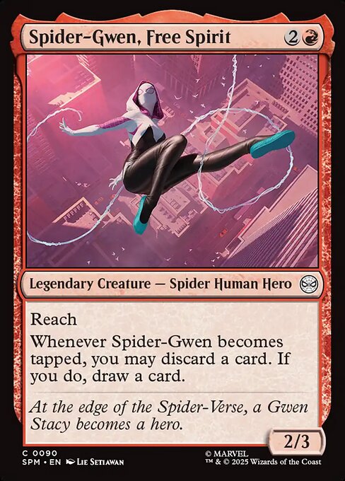 Preview image for the Spider-Gwen, Free Spirit single card for the collectable card game Magic: The Gathering.
