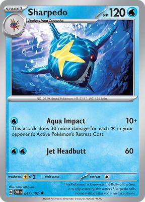 Preview image for the Sharpedo single card for the collectable card game Pokemon.