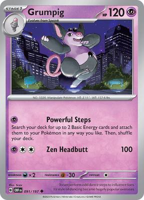Preview image for the Grumpig single card for the collectable card game Pokemon.