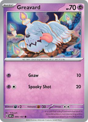 Preview image for the Greavard - 099/197 single card for the collectable card game Pokemon.