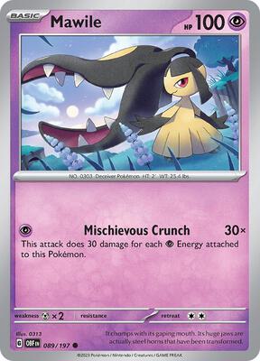 Preview image for the Mawile - 089/197 single card for the collectable card game Pokemon.