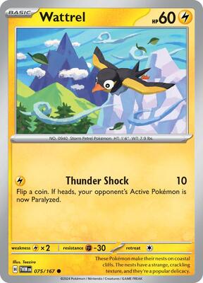 Preview image for the Wattrel - 075/167 single card  for the collectable card game Pokemon.