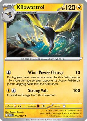 Preview image for the Kilowattrel single card  for the collectable card game Pokemon.