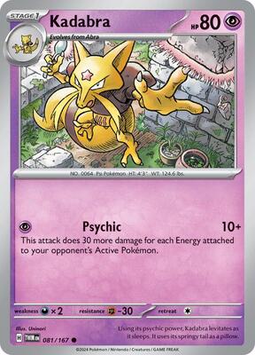 Preview image for the Kadabra single card  for the collectable card game Pokemon.