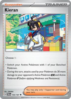 Preview image for the Kieran - 154/167 single card for the collectable card game Pokemon.