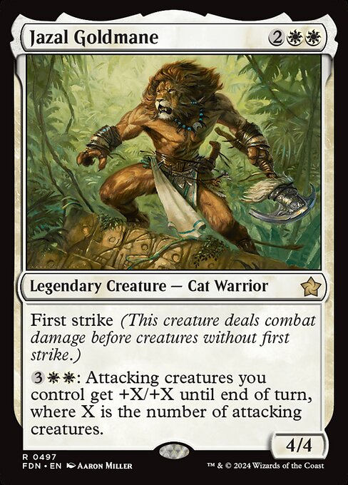 Preview image for the Jazal Goldmane single card for the collectable card game Magic: The Gathering.