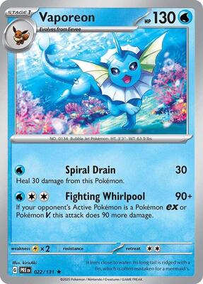Preview image for the Vaporeon single card for the collectable card game Pokemon.
