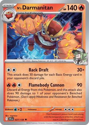 Preview image for the N's Darmanitan - 027/159 single card for the collectable card game Pokemon.