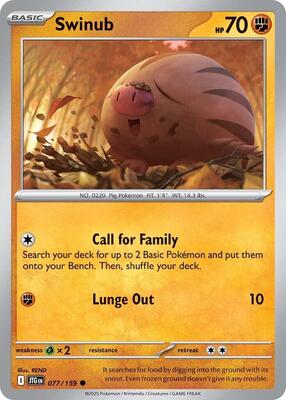 Preview image for the Swinub - 077/159 single card  for the collectable card game Pokemon.