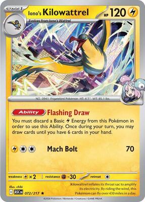 Preview image for the Iono's Kilowattrel single card  for the collectable card game Pokemon.