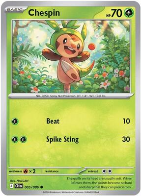 Preview image for the Chespin - 005/086 single card  for the collectable card game Pokemon.