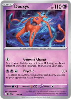 Preview image for the Deoxys - 031/086 single card for the collectable card game Pokemon.