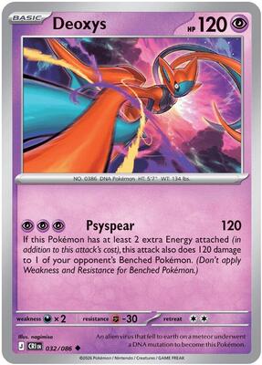 Preview image for the Deoxys - 032/086 single card  for the collectable card game Pokemon.