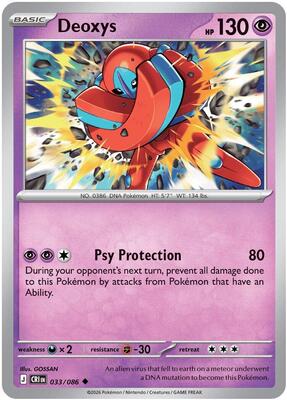 Preview image for the Deoxys - 033/086 single card  for the collectable card game Pokemon.