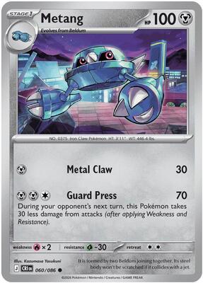 Preview image for the Metang - 060/086 single card  for the collectable card game Pokemon.