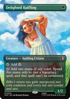 Preview image for the Delighted Halfling (Borderless) single card  for the collectable card game Magic: The Gathering.