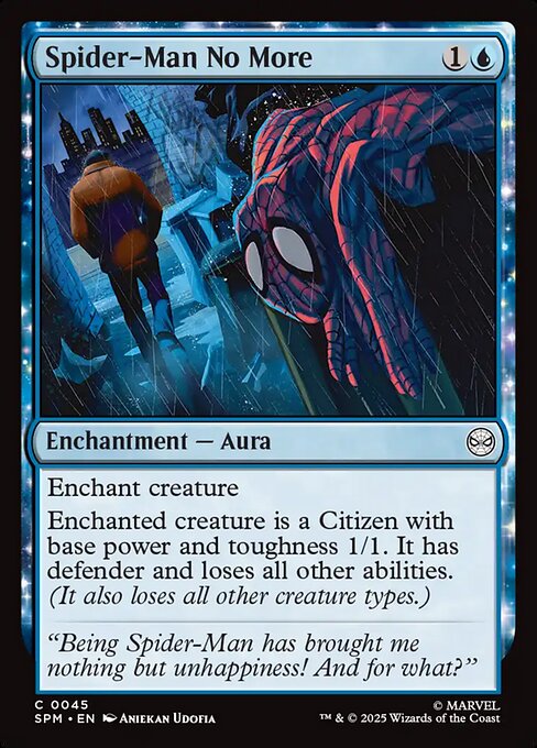 Preview image for the Spider-Man No More single card for the collectable card game Magic: The Gathering.
