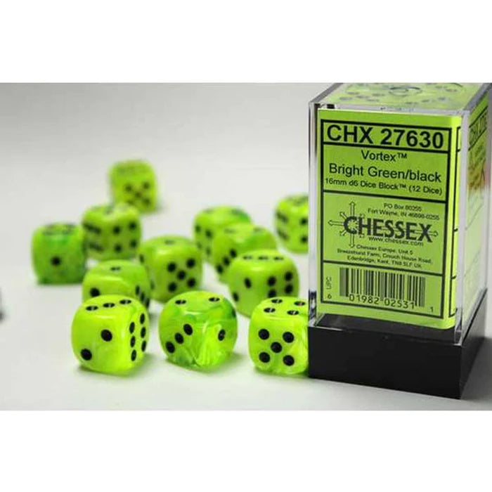 D6 Dice Block: Vortex Bright Green / Black - 16 MM