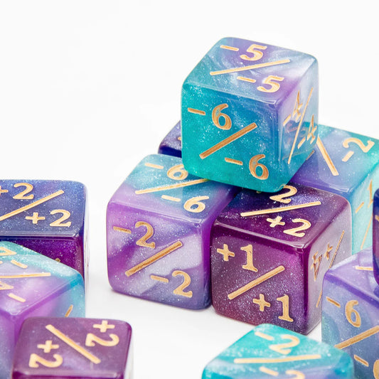 16mm D6 Dice Counters | Purple & Blue | 12 Pack