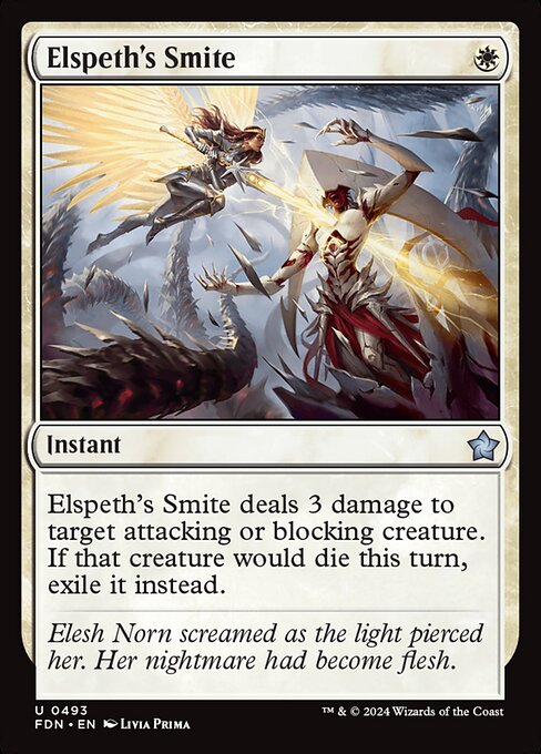 Preview image for the Elspeth's Smite single card for the collectable card game Magic: The Gathering.