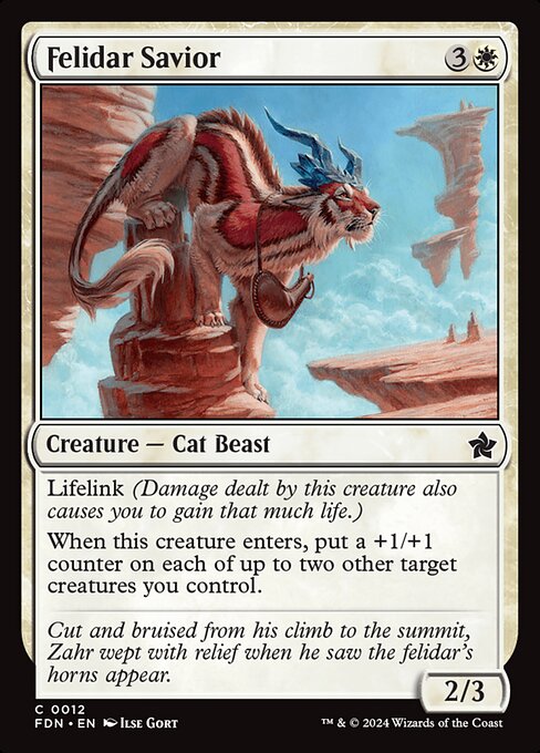 Preview image for the Felidar Savior single card for the collectable card game Magic: The Gathering.