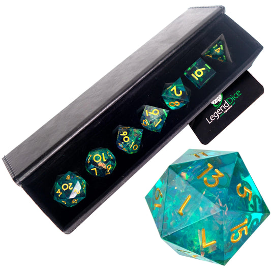 Handmade dice in case - Teal Foil