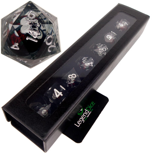 Liquid Core Dice in Case - White Skull (Silver)