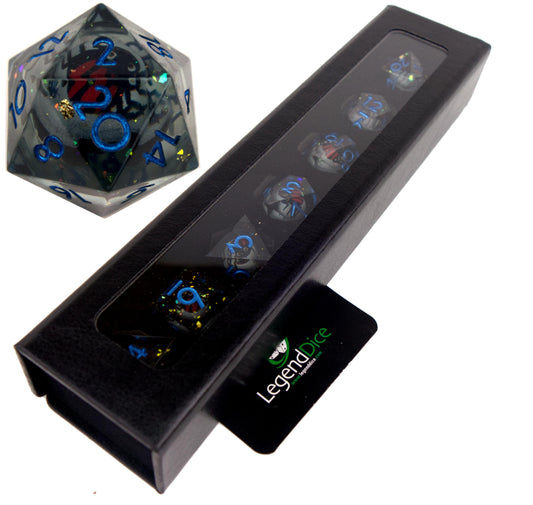 Liquid Core Dice in Case - Red Spider (Blue)