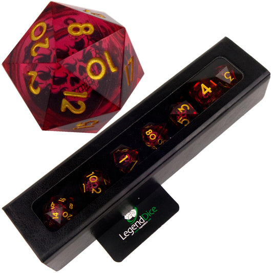 Liquid Core Dice in Case - Pirate Skull Red (Gold)