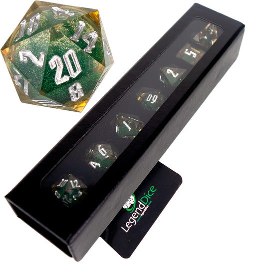 Liquid Core dice in case - Dual Yellow Green