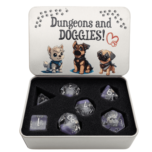Dungeons and Doggies dice tin