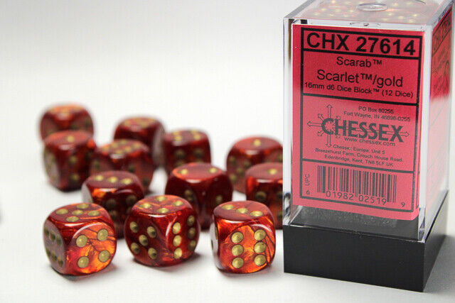 D6 Dice Block: Scarab scarlet / gold - 16 MM